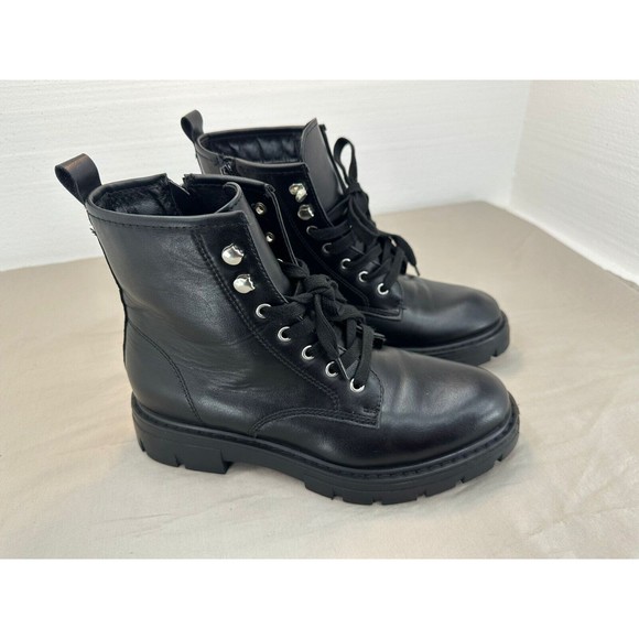 Madden Girl Gwinn Black Combat Boots Lace Up With Side Zipper Size 6.5 M - Picture 1 of 13